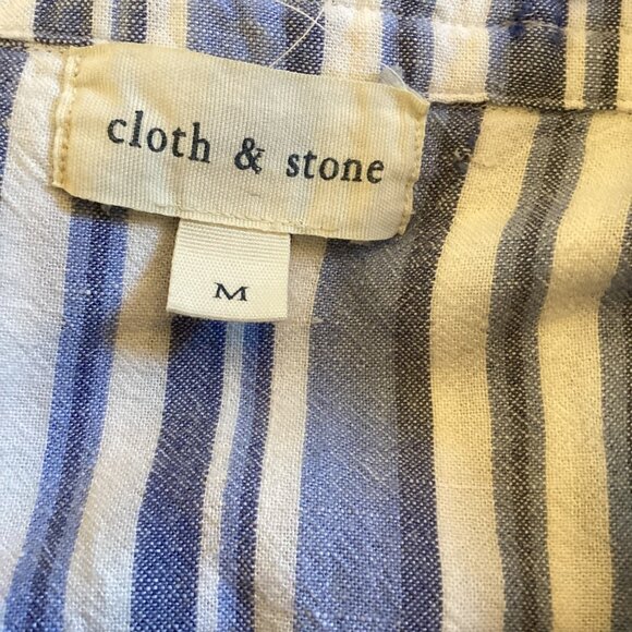 Cloth & Stone Anthropologie Dress Tunic Size Medium Striped Frayed Linen Blend - Picture 10 of 10